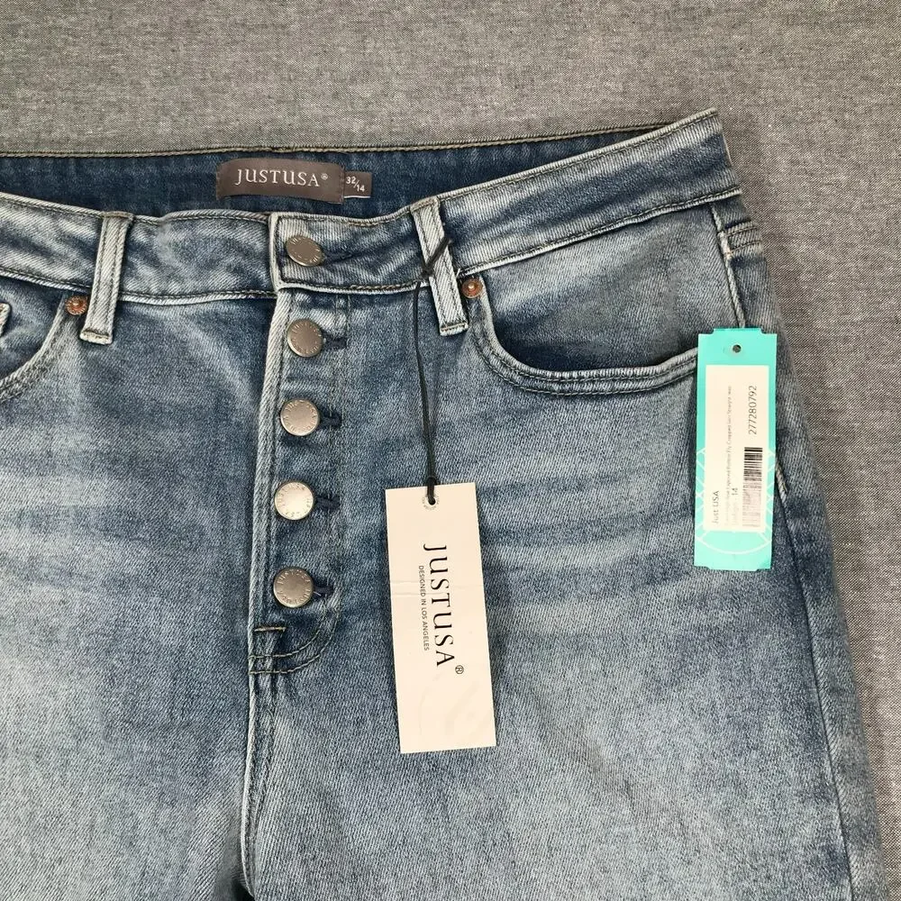 Just USA 32/14 Blue Jeans Carol High Rise Button Fly Cropped Slim Straight NWT L - Picture 2 of 10